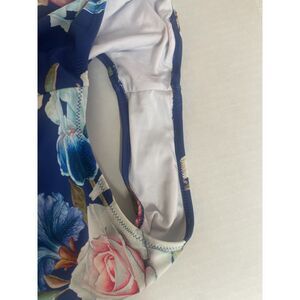 Women's Blue Floral Cutout One-Piece Swimsuit White Pink Roses Size Unknown